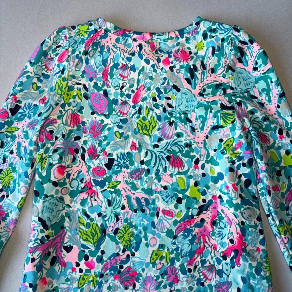 Lilly Pulitzer Girls Dress L‎ 8-10 Blue Pink Cotton Blend Diann Coastal Aquatic